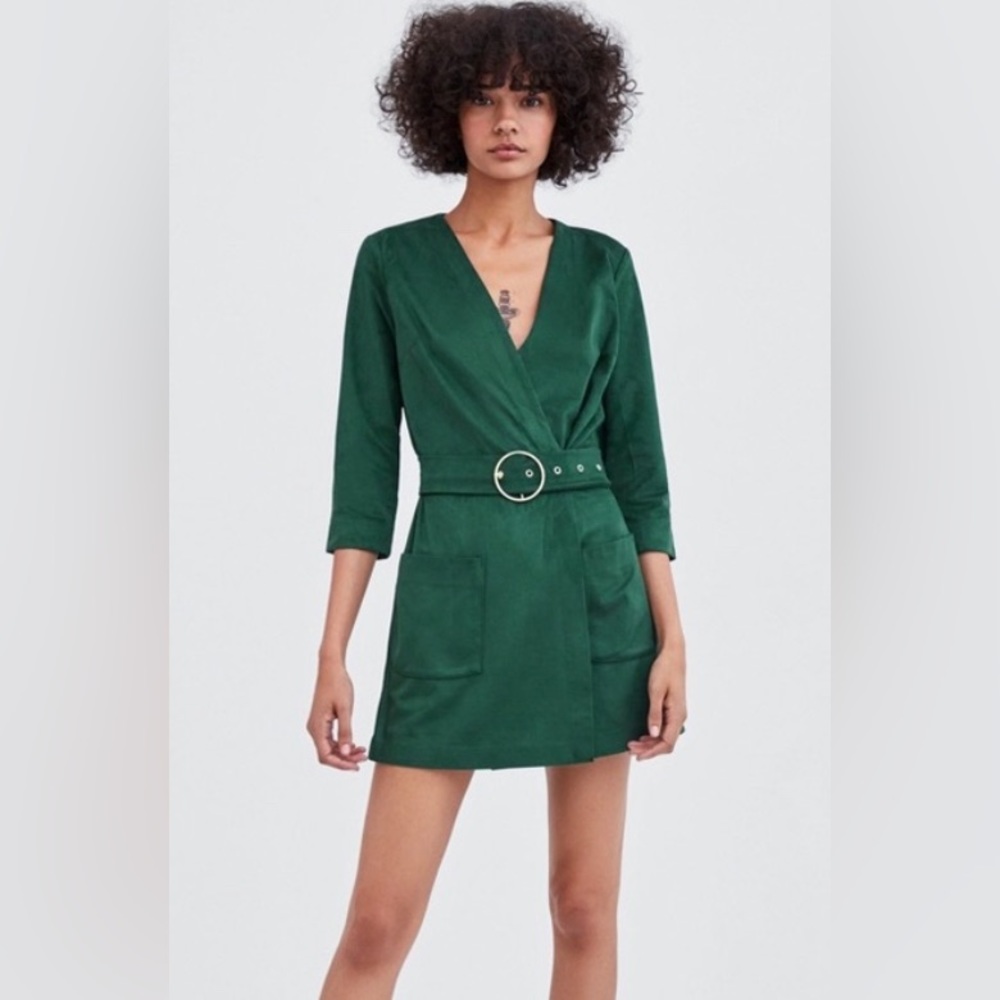 Emerald Green Belted Wrap Mini Dress